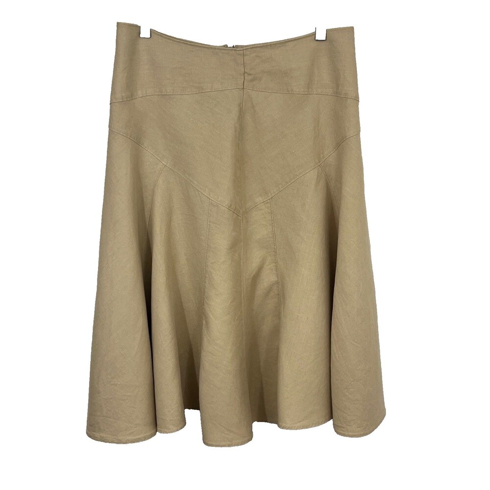 Tommy Hilfiger Linen A-Line Skirt 8 Natural Beige Minimal Coastal Classic Summer